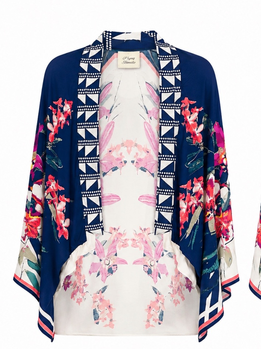 Flying Tomato Floral Boho Kimono Duster Navy Pink S/M NWT